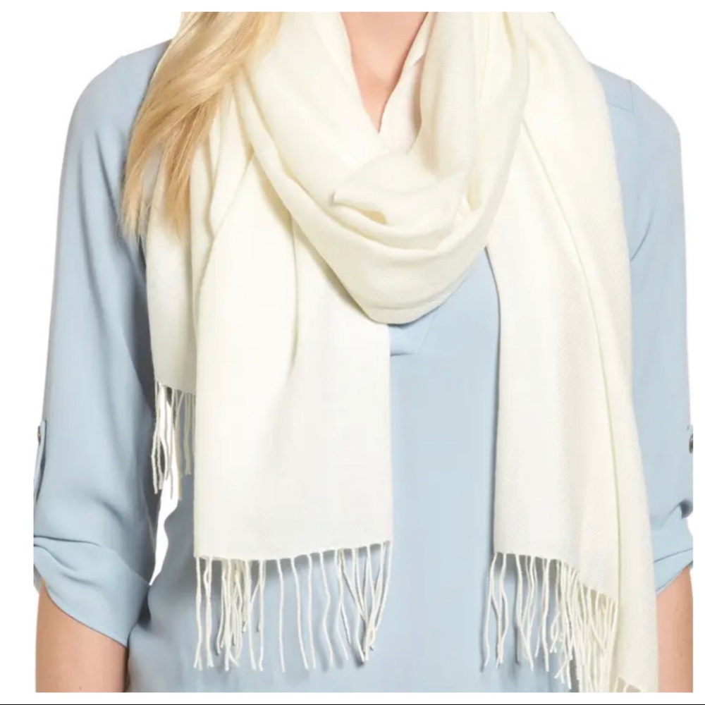 Winter White Fabulous Holiday Perfect Cashmere fringe scarf